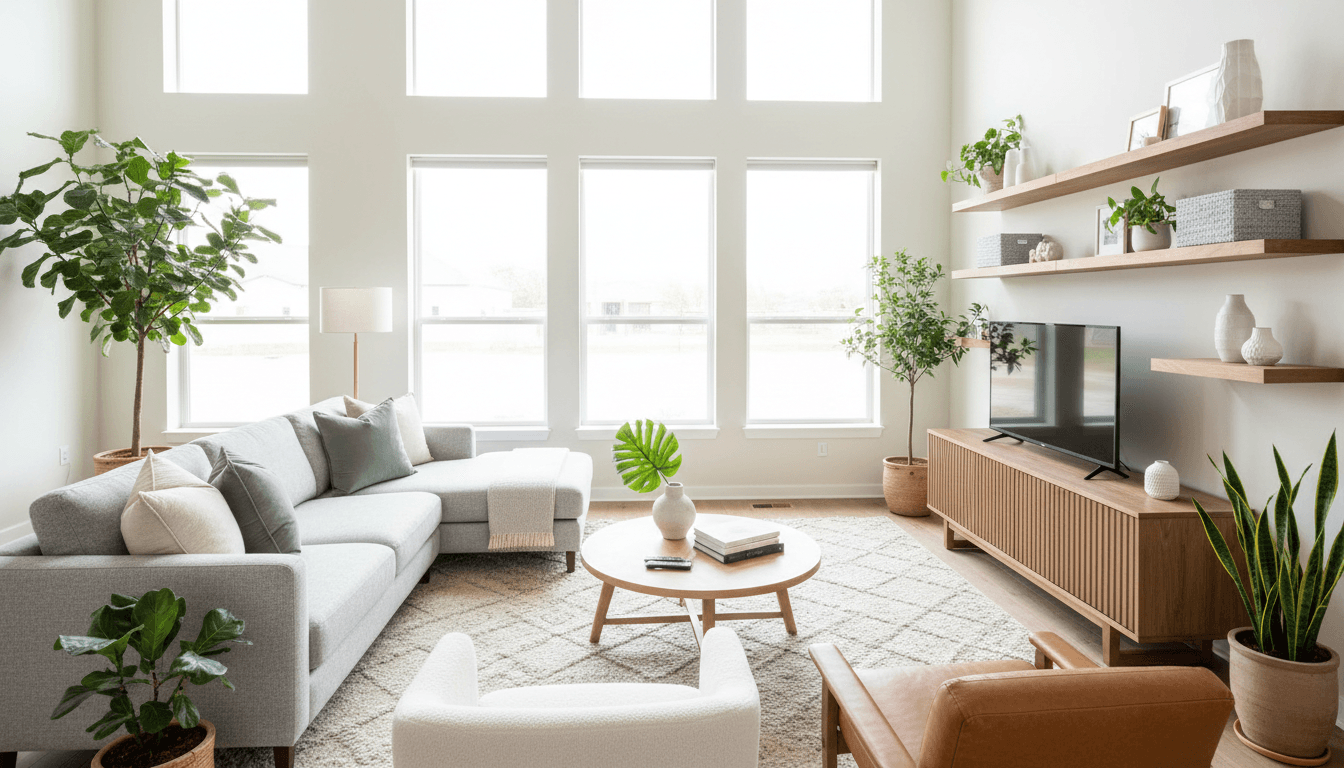 Freshly painted living room wall in warm neutral tone