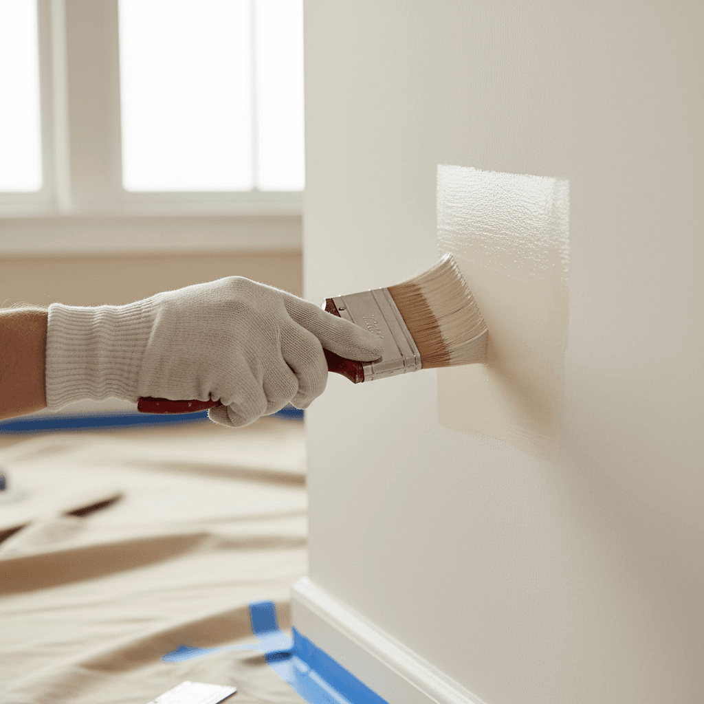 Contractor sanding an interior wall before painting